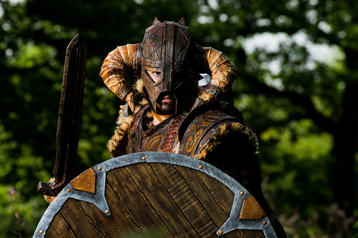 Fantasy viking larper in leather armour