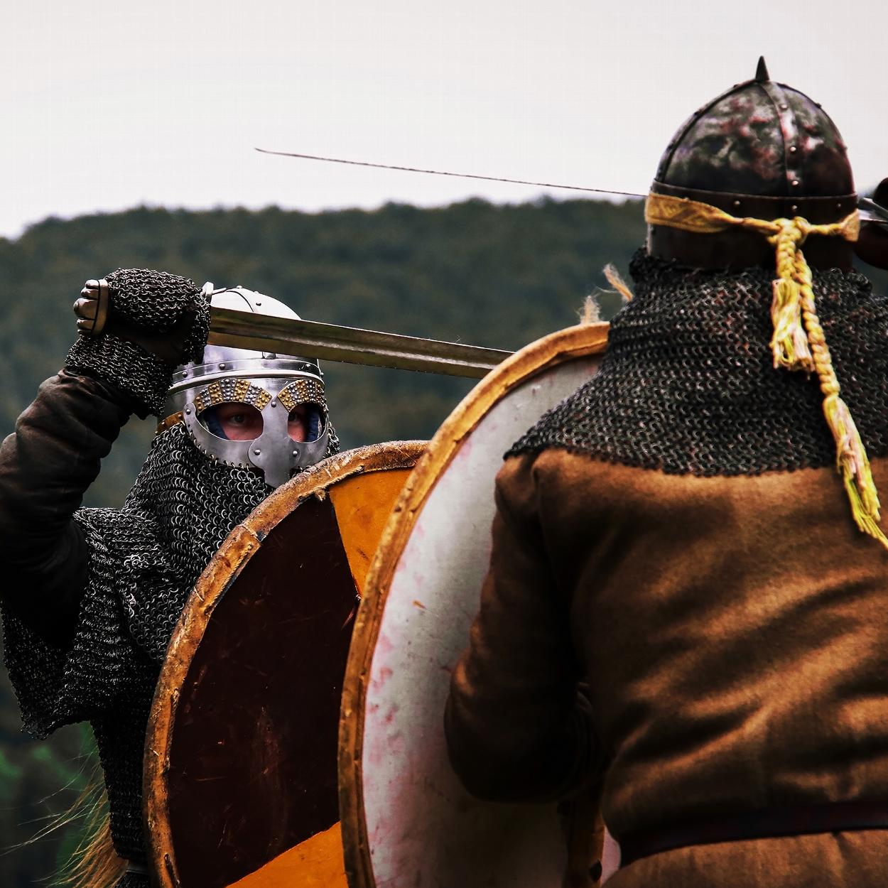 Historical re-enactment fighting with swords